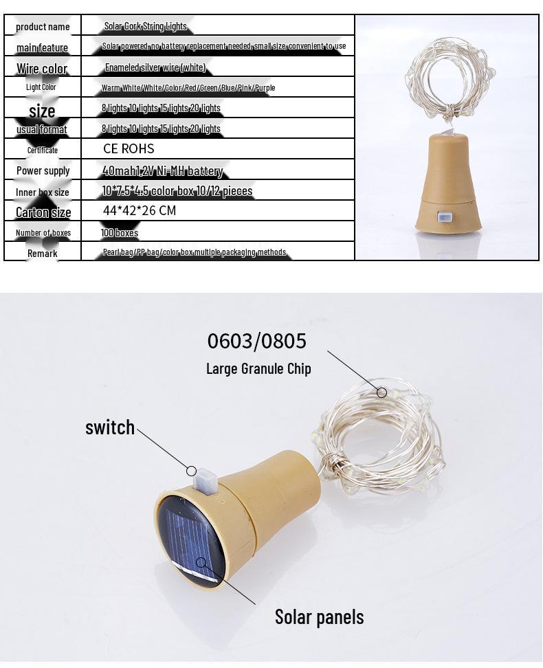 LED Solar Cork Bottle Lights: Copper Wire Fairy Lights for Wine Bottle Decoration