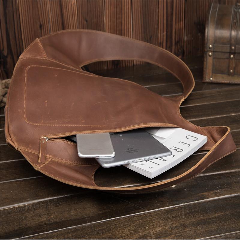 Men's Retro Dark Brown Crazy Horse Leather Backpack - College Style for Students