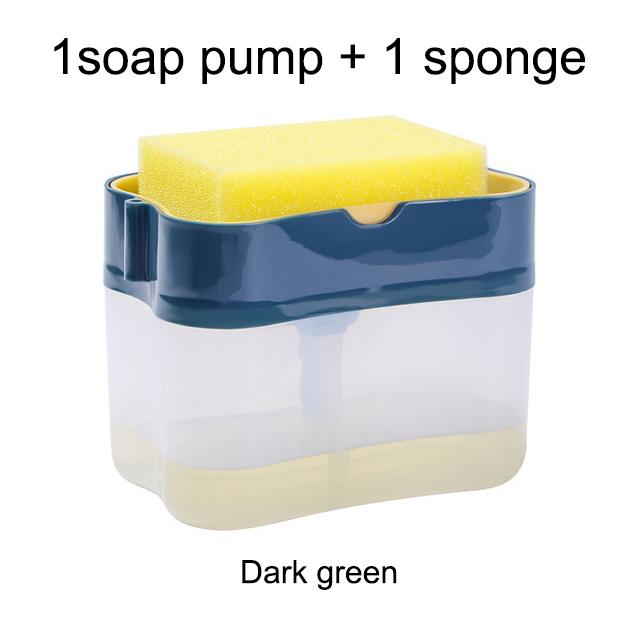 6 Colors Soap Pump Dispenser with Sponge Holder Cleaning Liquid  Press  Organizer Container Manual Cleaner Tool