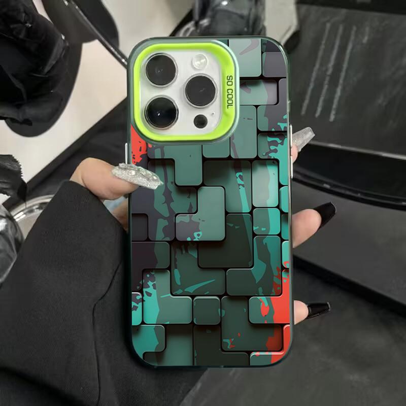 Fashion Creative Color Block Electroplate Silver IMD Phone Case For iPhone 16 Pro Max 11 12 13 14 15 7 8 Plus X XS XR Back Cover