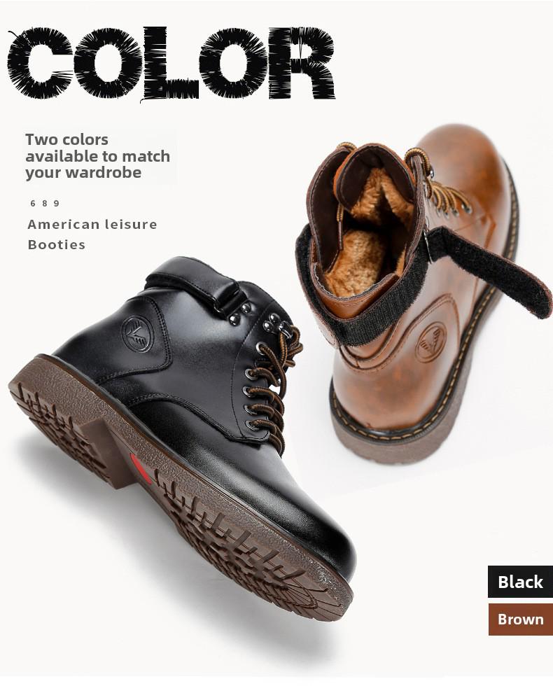 2023 Men's British Plus Velvet Leather Martin Boots - Mid-Cut, Warm, Fashionable, Trendy, Casual Cotton Footwear