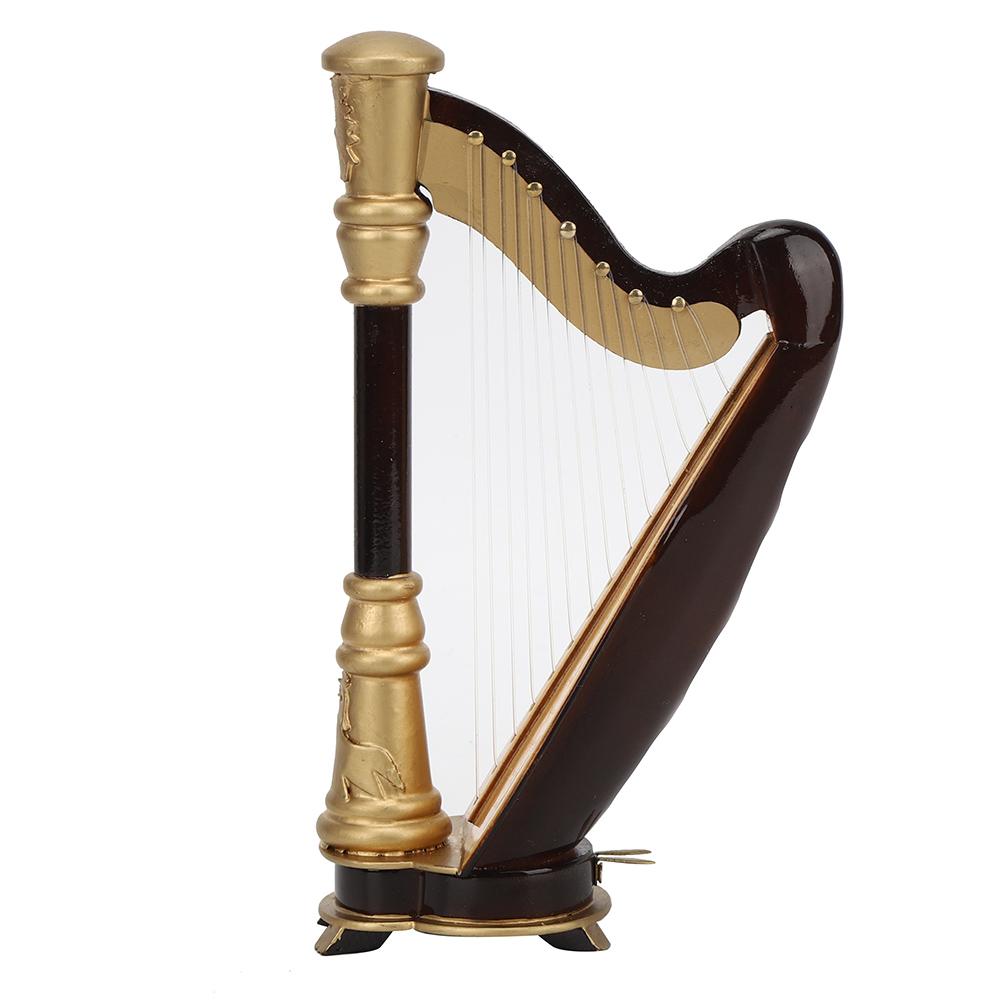 16CM Wooden Miniature Harp Model Mini Musical Instrument Model Desktop Decoration Gift