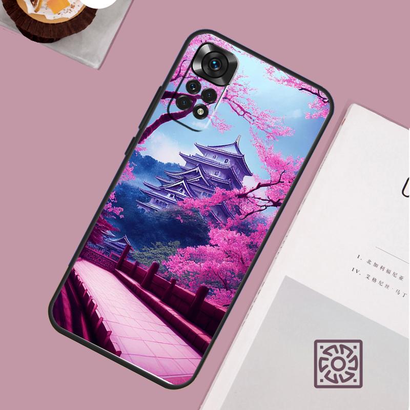 Japanese Art Temple Sakura Phone Case For Redmi Note 13 Pro 12 11 10 9 8 Pro 9S 10S 11S 12S 10A 9C 10C 12C 13C Cover