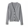 2026 New Women's Loose V-Neck Knit Cardigan - Grey Sweater Coat for Spring & Autumn