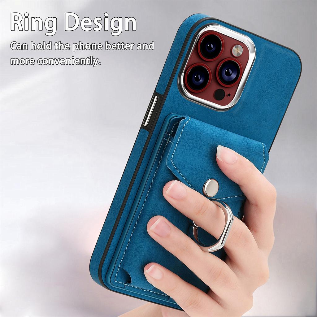 Elektrobelagt kortspor Ringholder Lærveske for iPhone 15 14 Plus 13 12 11 Pro Max XSMAX for Samsung S23 S22 S21 Ultra Plus S21FE A14 A54 A13 A53