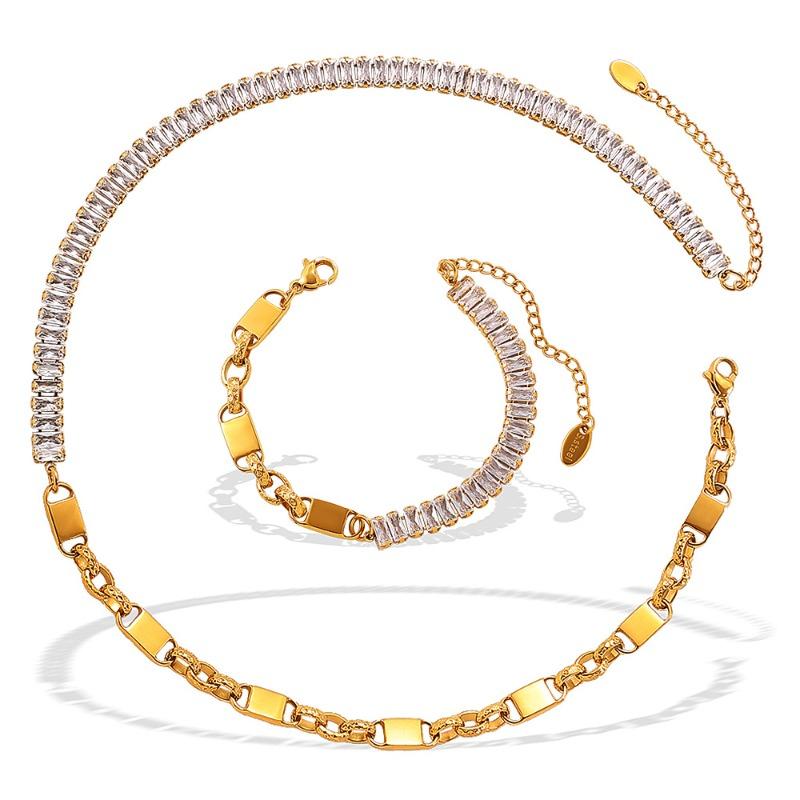 Meier Zircon necklace & bracelet stainless steel jewelry set - unique design, premium look