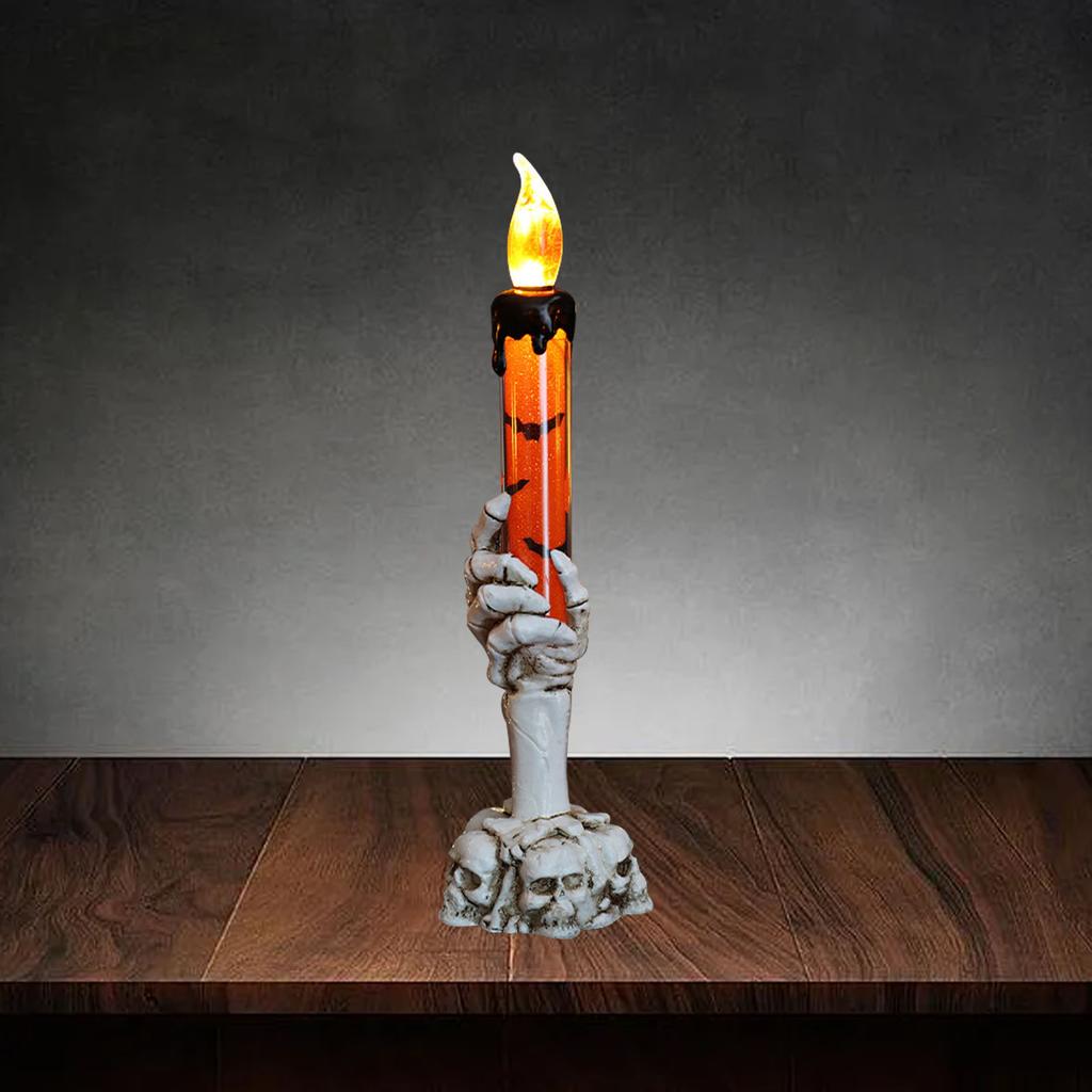 Halloween Skull Candle Holder Light Skeleton Ghost Hand Flameless Candle Lamp Party Bar Decoration Lamp Orange