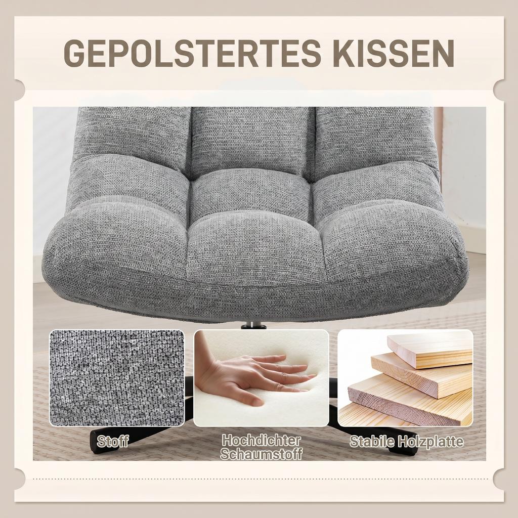 Armchair Swivel Lounge Chair with Wide Seat, Water-Repellent Chenille Look, Crossed Steel Legs, Gray