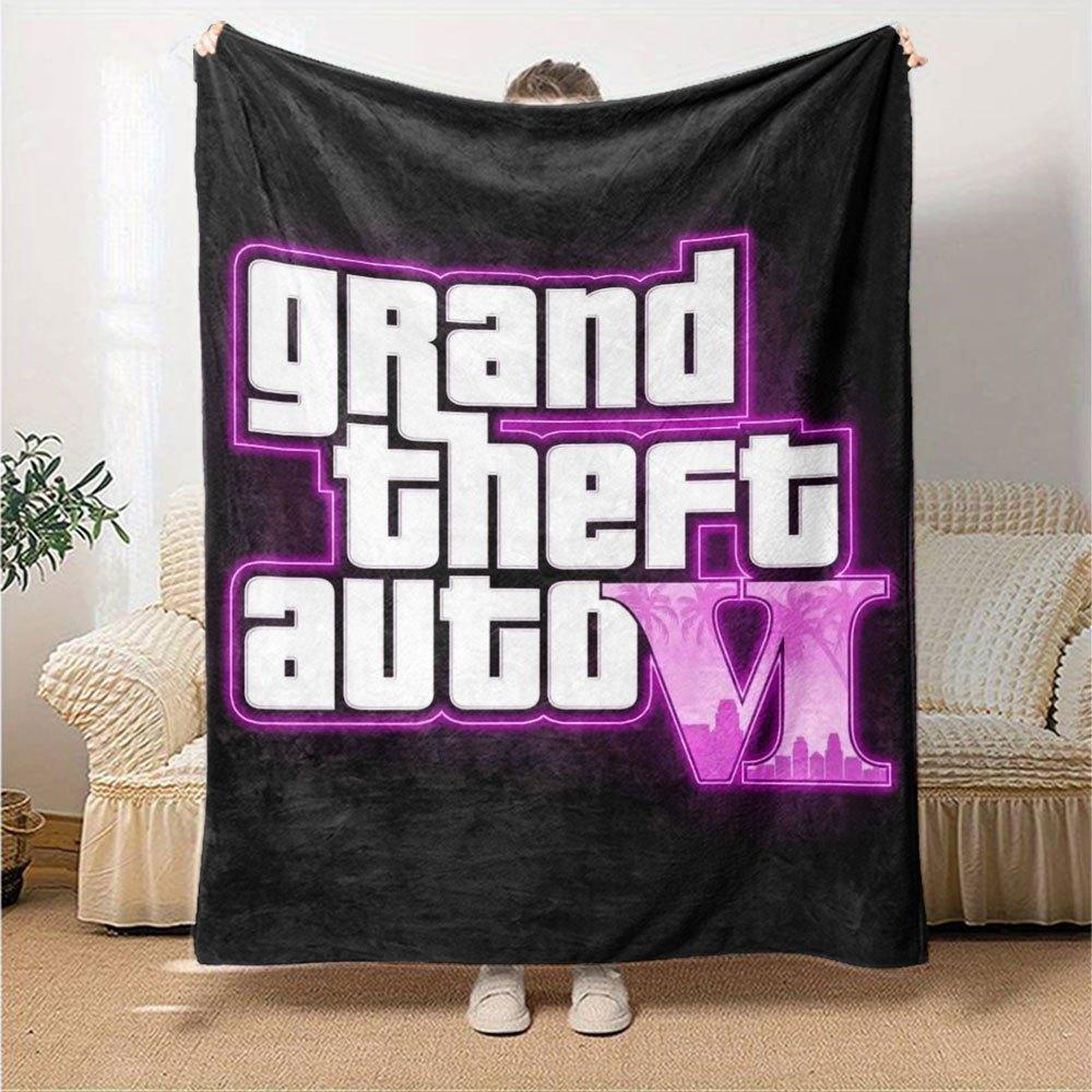 1 pezzo Coperta Morbida in Flanella Grand Theft Auto con Stampa di Designer Una coperta accogliente per tutte le stagioni, perfetta per il divano, il letto, l'ufficio