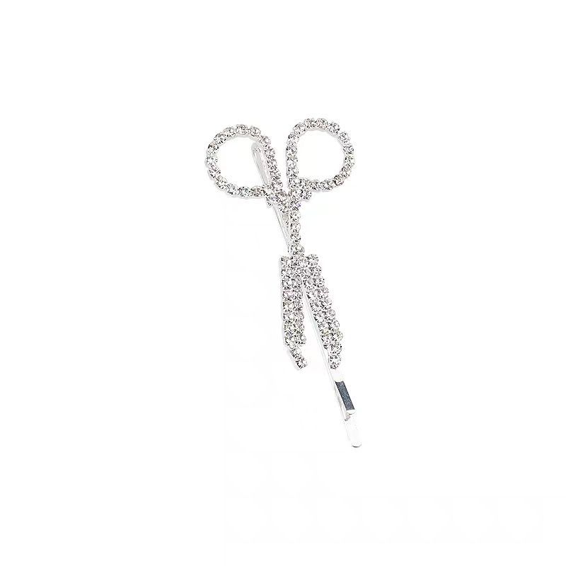 Diamond Scissors Hairpin, Female Side Bangs Clip, Korean High-End Sense, One-Word Clip Hairpin Temperament, Fashion Clip Headdress.