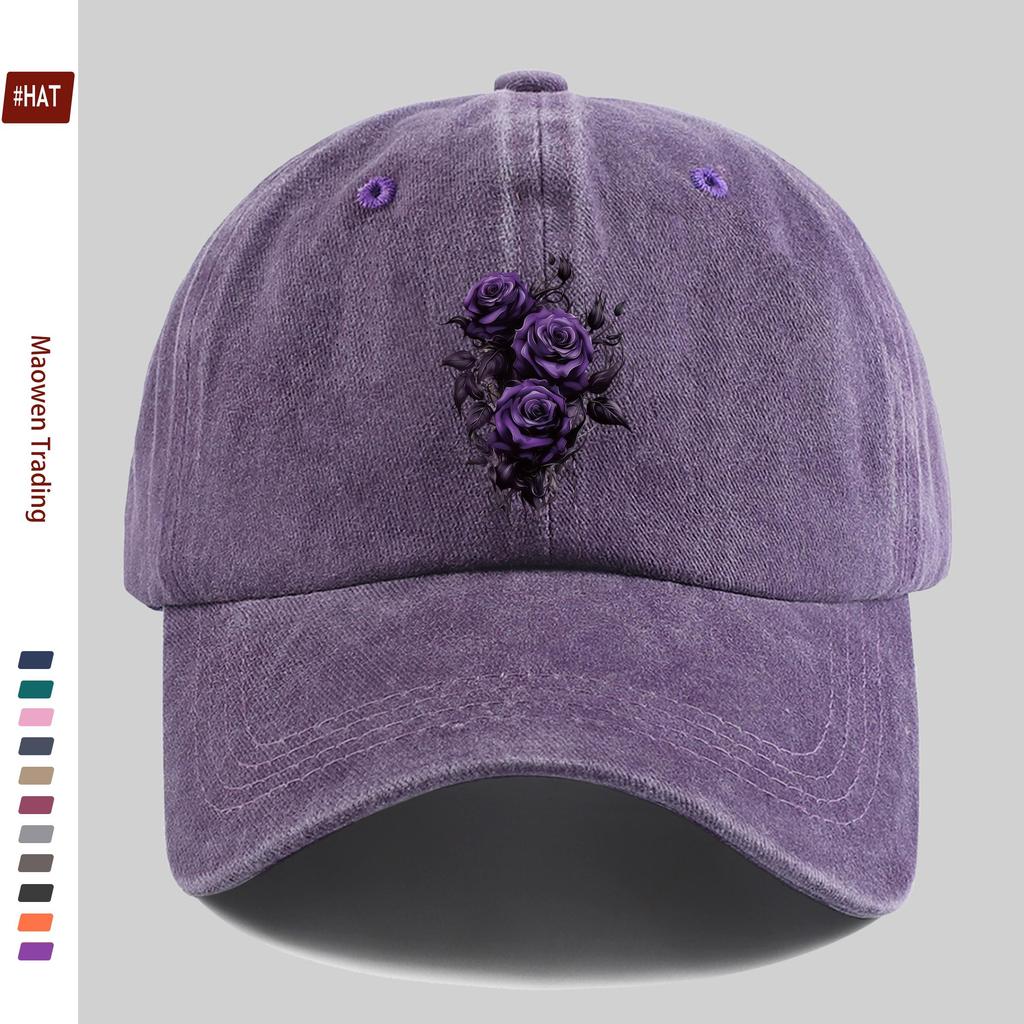 Pc Fashionable Purple Rose Pattern Printed Baseball Cap an Ideal Decorative Hat for Floral Enthusiasts Available In Multiple