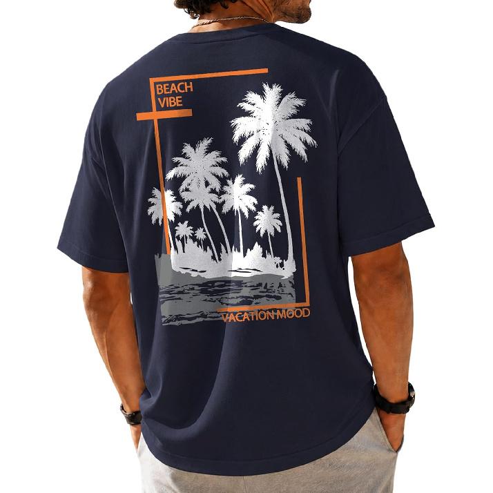 Mens Beach Vibe Graphic T Shirt Palm Tree Summer Tee