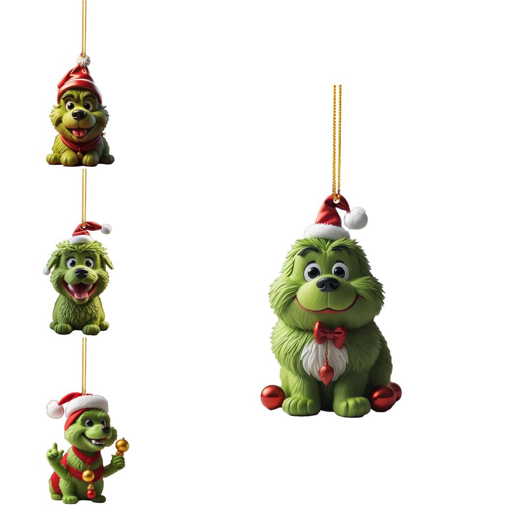 Grinch Stole Christ Green Puppy Pattern Acrylic Pendant Christmas Decor Prop For Holiday Vehicle Decor