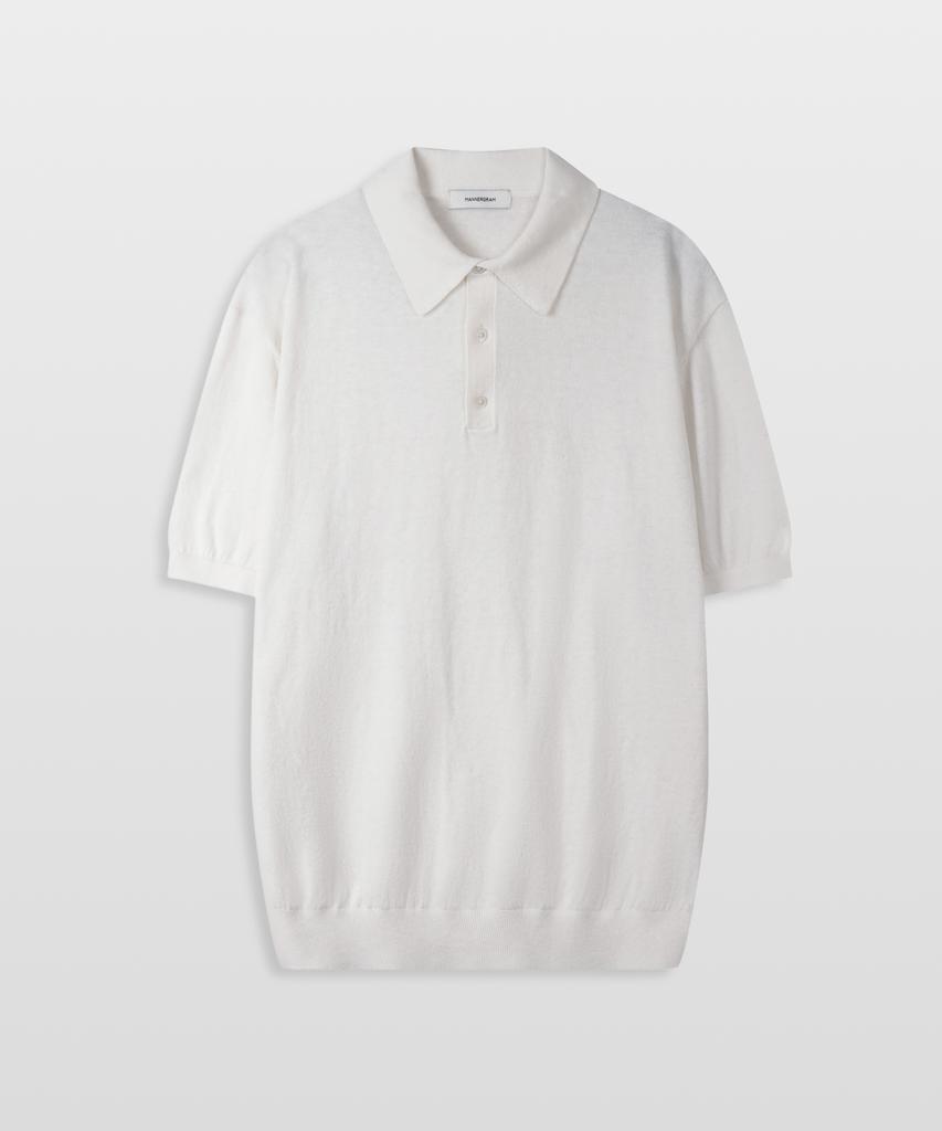 MANNERGRAM Nouvelle Fine Cashmere Cotton Polo Short Sleeve Knit Ivory