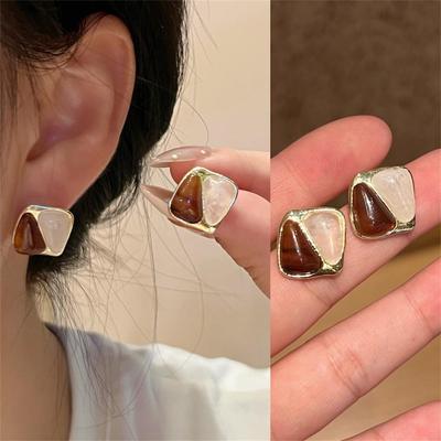Contrast Color Resin Square Stud Earrings for Female Fashion Sweet Geometry Wedding Jewelry Romantic Valentine's Day Gift