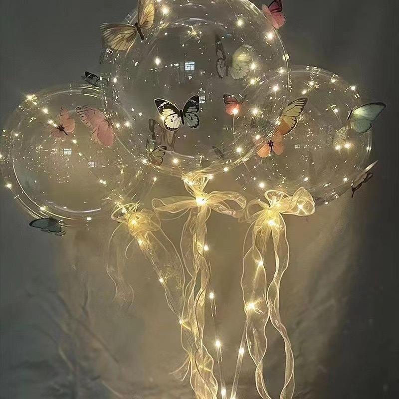 Colorful butterfly LED transparent balloon light with pole (excluding battery) for wedding, birthday and anniversary decoration