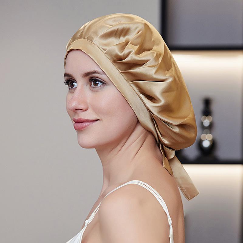 Silk Nightcap for Women's Hair Care - Adjustable, No-Mark Mulberry Silk Shower & Home Cap