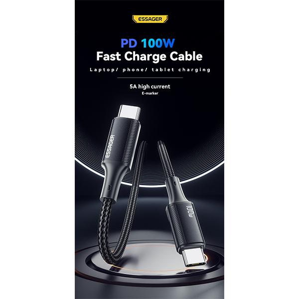 Essager Cabo Tipo C para Tipo C 100W PD Carregamento Rápido USB C para USB C Cabo Carregador C para C Fio Para MacBook iPad Xiaomi Realme POCO