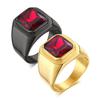 Black/Gold Plated Stainless Steel Men's Ring Square Red Zircon Stone Classic Signet Rings