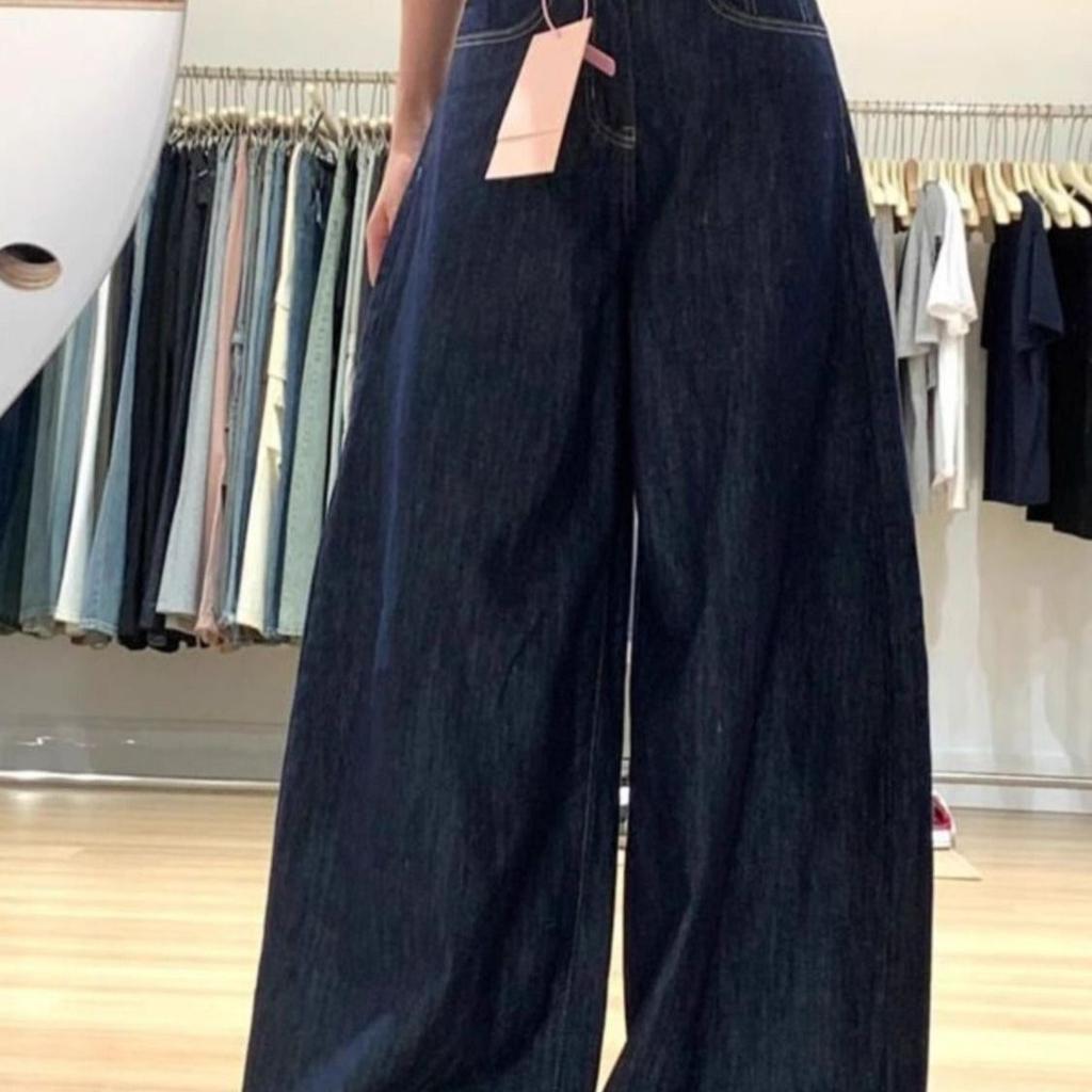 Stretchy Deep Blue Wide-Leg Jeans for Women Spring/Summer High-Waist Plus Size Loose Straight-Leg Slim-Fit Trousers