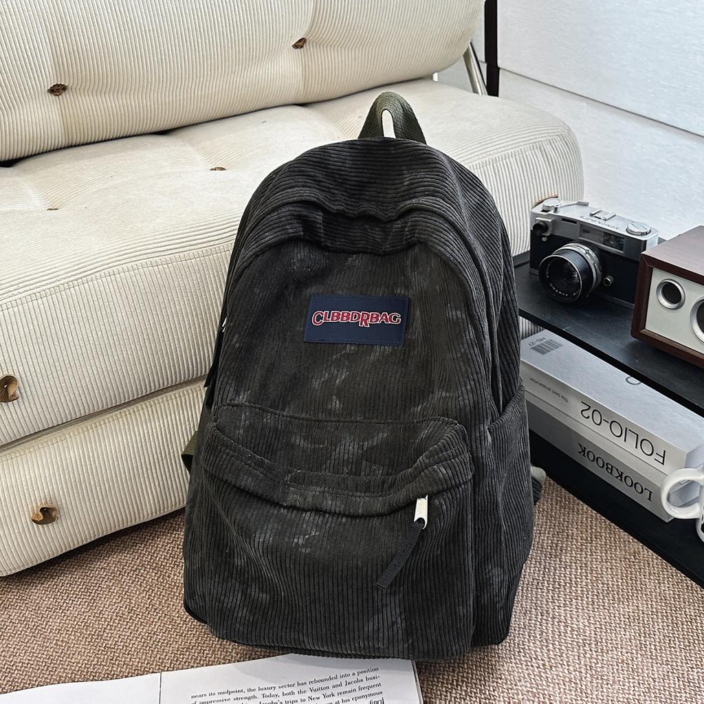 Schoolbag corduroy schoolbag female college student washed old retro simple high school junior high school student large capacity ins backpack