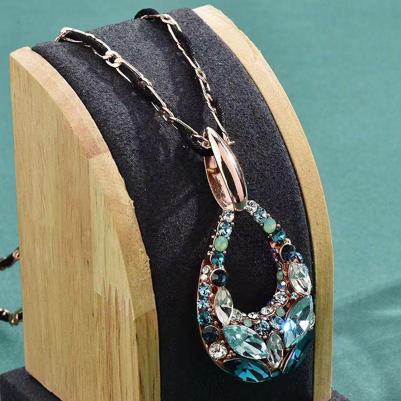 Long Crystal Pendant Necklace - Teardrop Pendant Choker for Women, Winter Fall Layering Chain, Sparkling Gift for Her