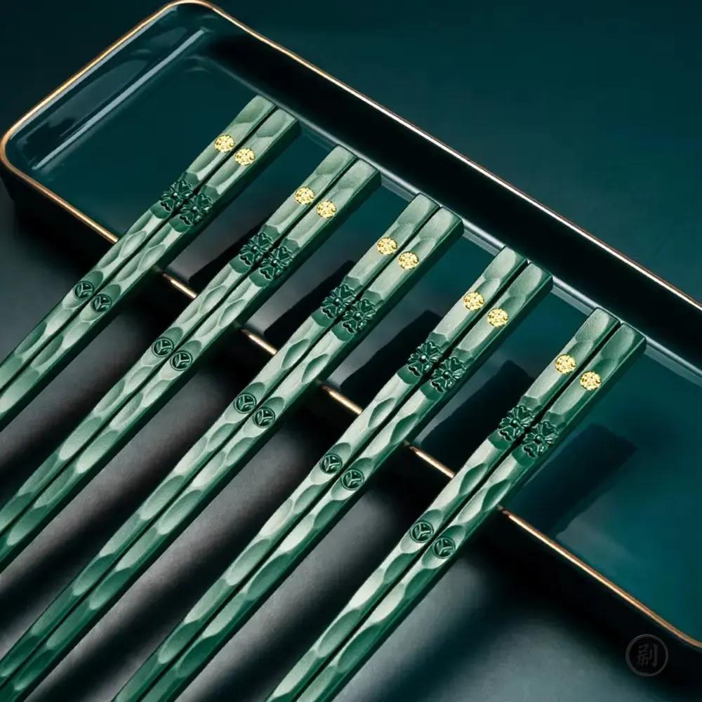 5Pcs Reusable Chinese Chopsticks Food Sushi Sticks Alloy Non Slip Dishwasher Safe Bamboo Shape Food Grade Chopsticks