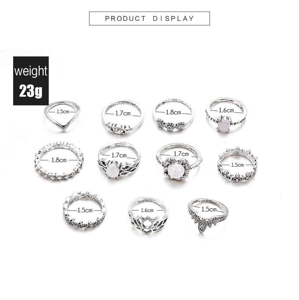 Women's Knuckle Ring Set Opal Joint Stackable Middle Finger Ring Bohemian Vintage Jewelry 11 Pieces/set