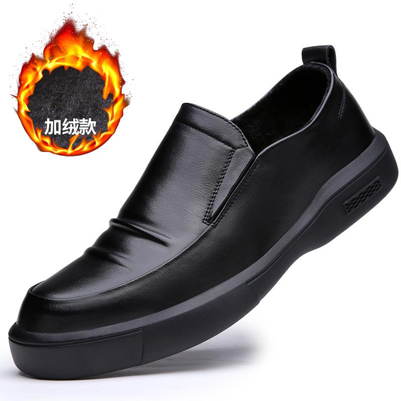 Wenzhou 2025 Leather Men's Shoes 2025 Winter Leather Shoes Men's Fleece Business Casual Shoes One Pedal Cotton Shoes Comfortable