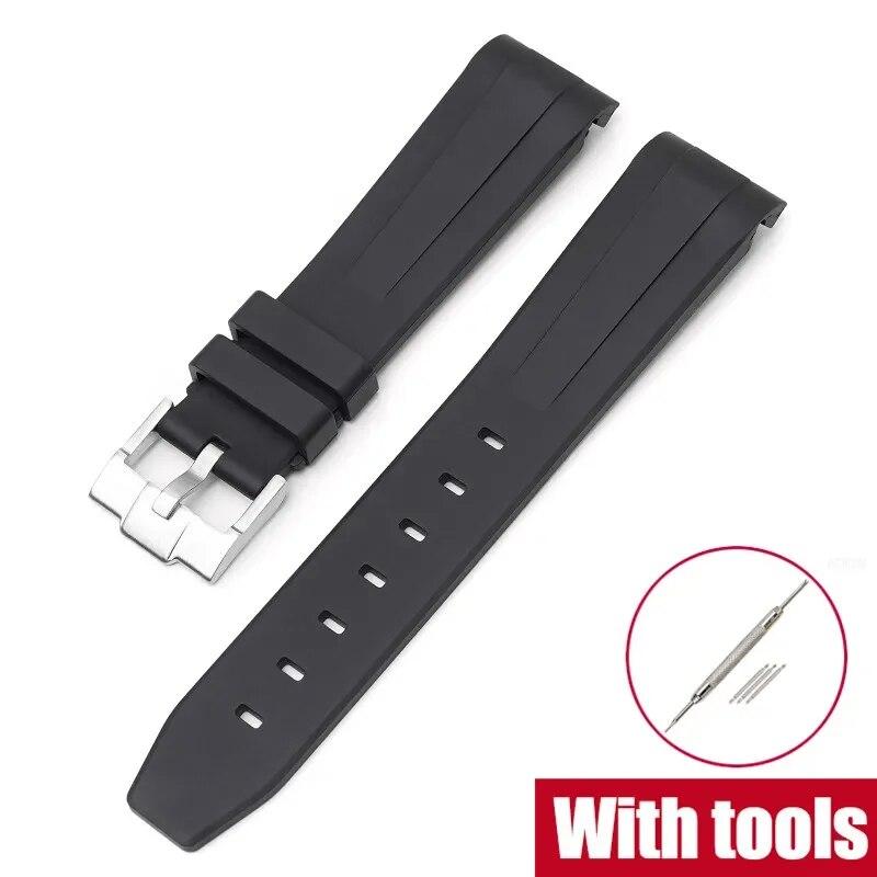 20mm Fluoro Rubber Strap for Rolex Daytona Curved End Sport Waterproof FKM Watch Band for Omega X Swatch Moonswatch with Tools
