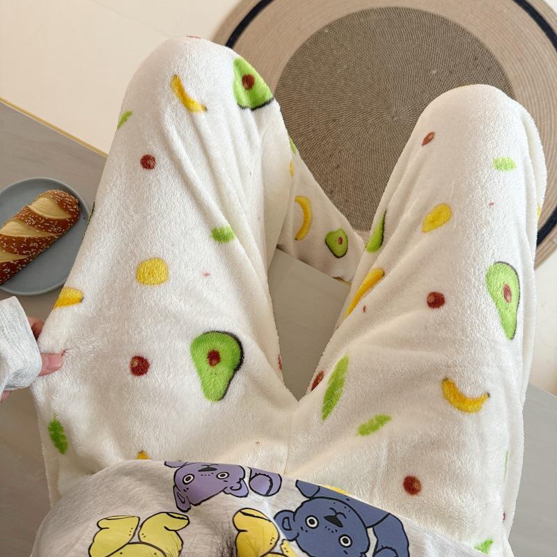 Damen Cartoon Flanell Fleecegefütterte Pyjamahose - Warmer Herbst-/Winterstil