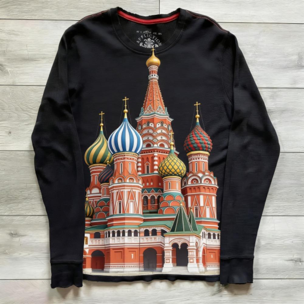 Camiseta de Manga Larga con Estampado Estilo Europeo Moda Cuello Redondo Camiseta Oversize Gótico Hombres Tops Casuales Mujeres Streetwear