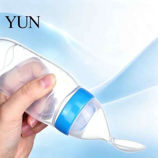 Infant Cereal Feeding Bottle Baby Silicone Squeeze Spoon, Single-handed Rice with Dispensing Spoon Flow Control, Easy Clean for Toddler