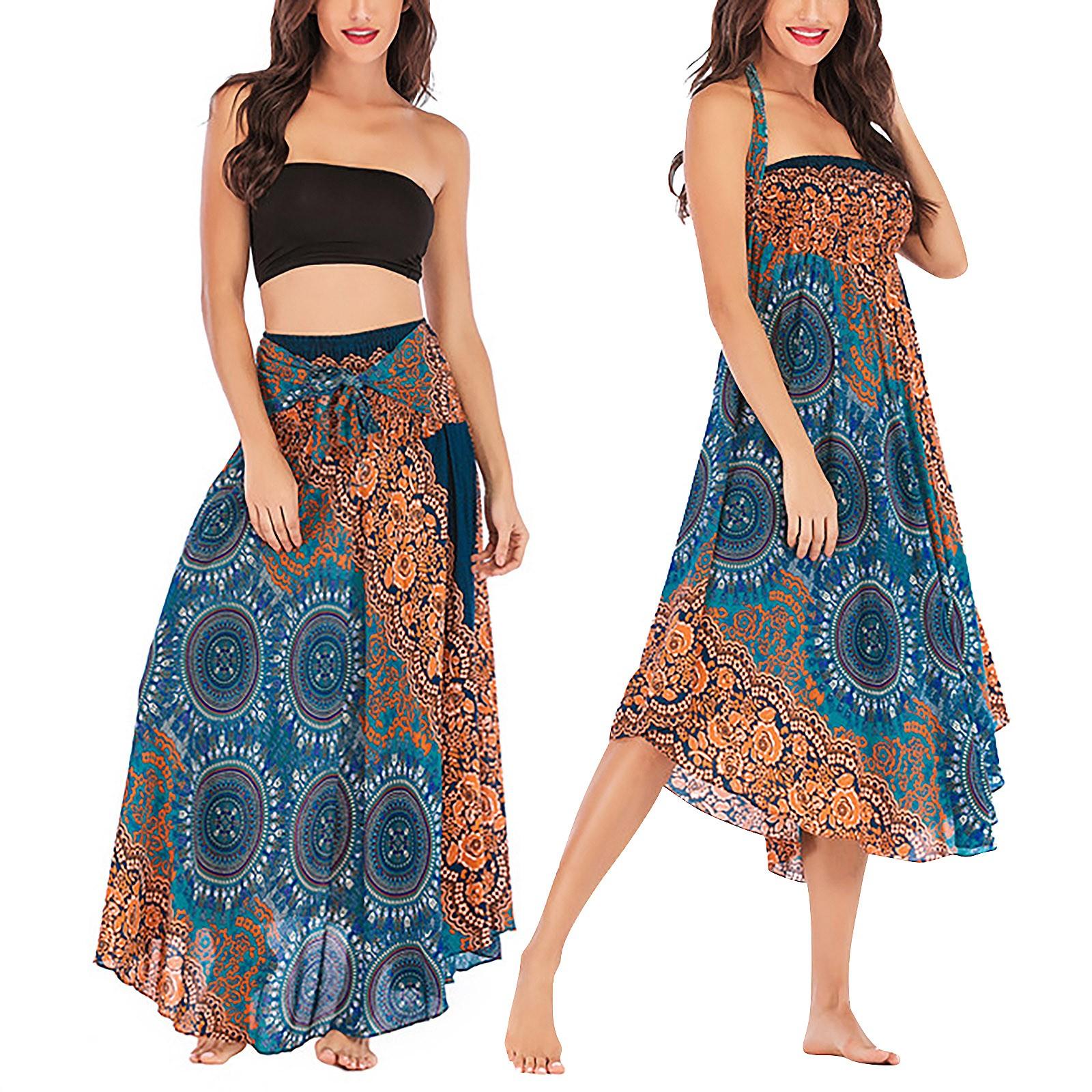 

Женское летнее платье для отдыха и отдыха с принтом в виде морского берега и V-образным вырезом и разрезом One Size зелёный