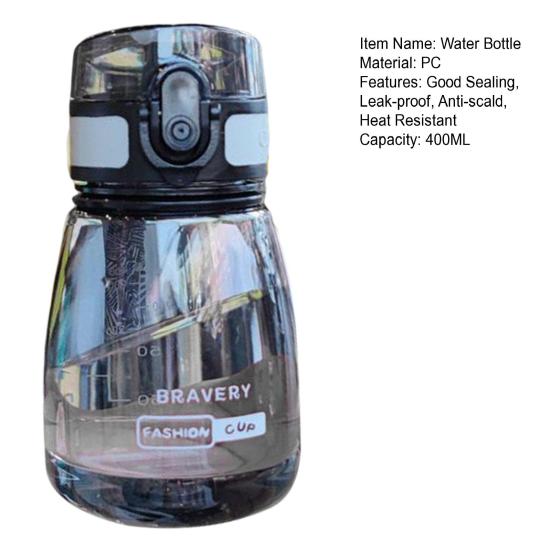 400ML Water Bottle with Latch Bouncing Cover Good Sealing Leak-proof Anti-scald Heat Resistant Transparent Body Water Mug School Supply