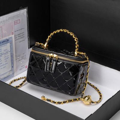 Bolsa de Corrente de Diamantes da Moda Novo Estilo Coreano Estilo Luxo Leve Bolsa Transversal de Bola Dourada Bolsa Caixa de Couro Envernizado Pequena Fragrância Bolsa de Mão Bolsa de Mão