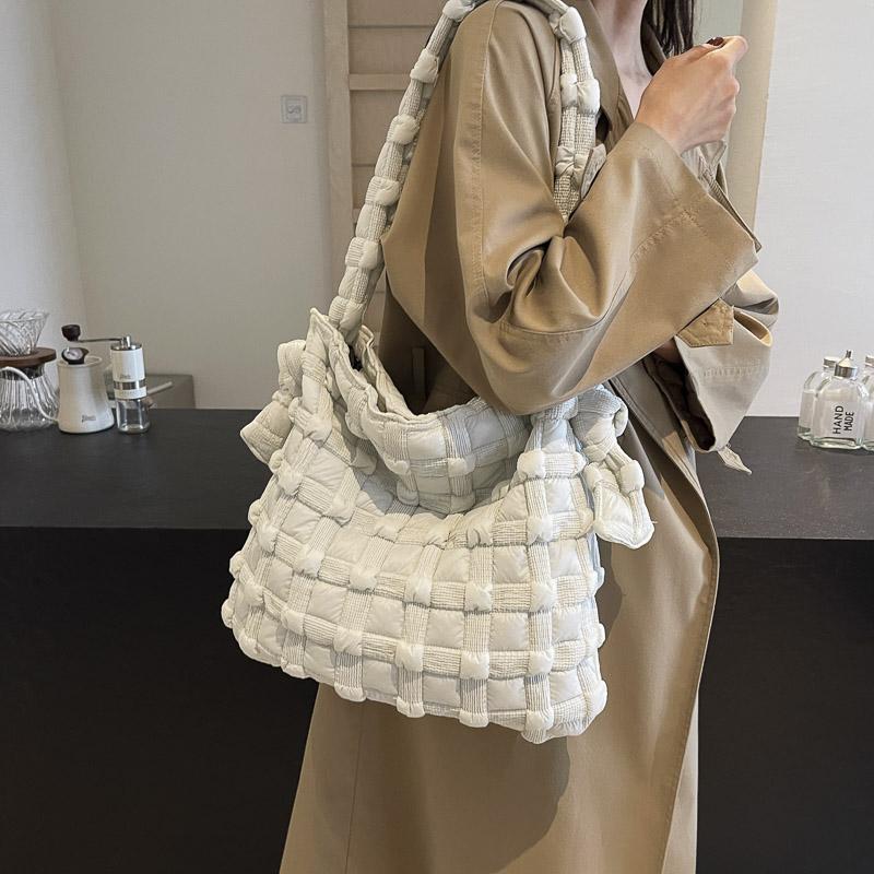 סתיו וחורף קיבולת גדולה מקופלת תיק ענן משובץ קל משקל למטה תיק כתף ליידי מסנג'ר קל משקל נסיעות Crossbody תיקים