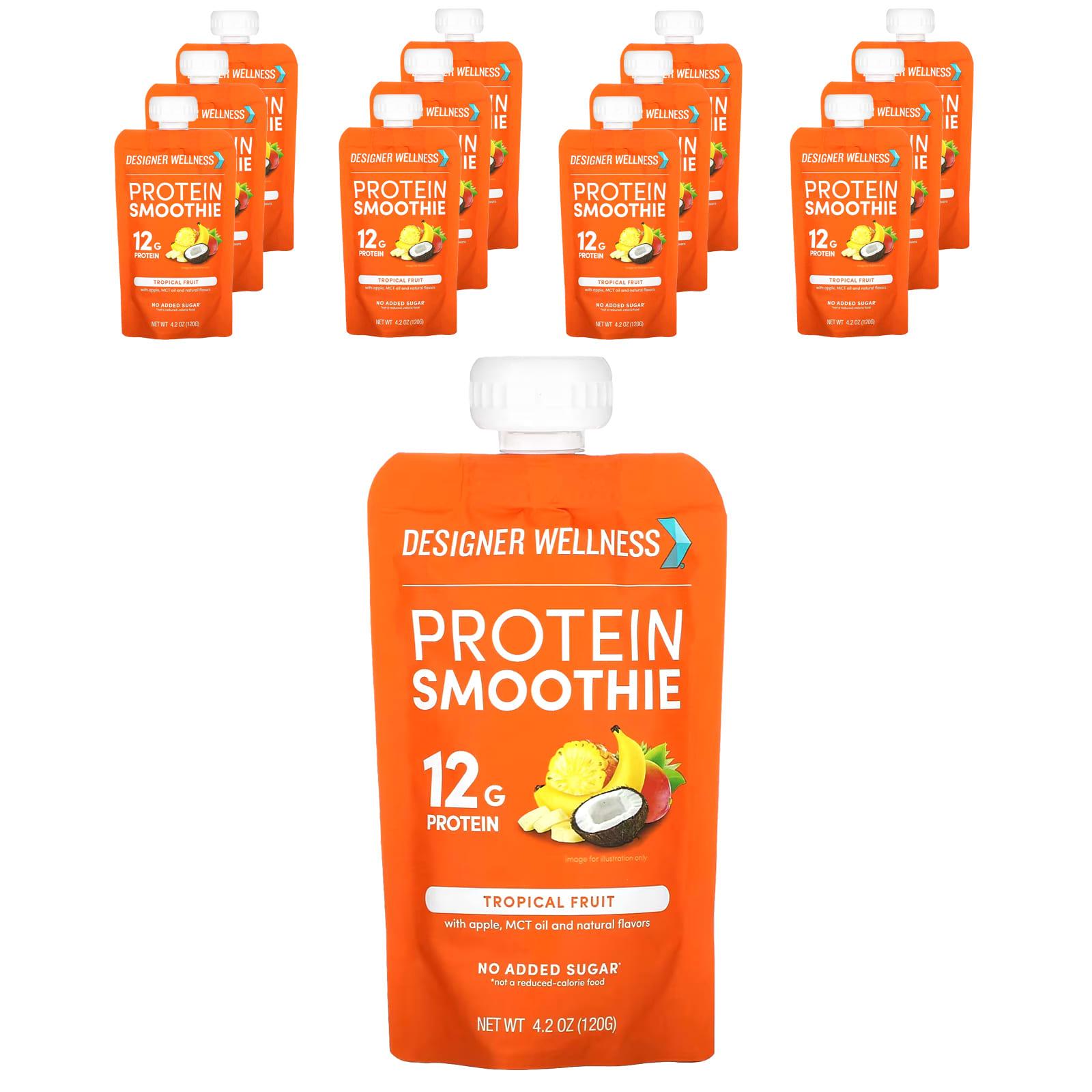 

Designer Wellness, Protein Smoothie, Tropical Fruit, 12 Packs, 4.2 oz (120 g) Each