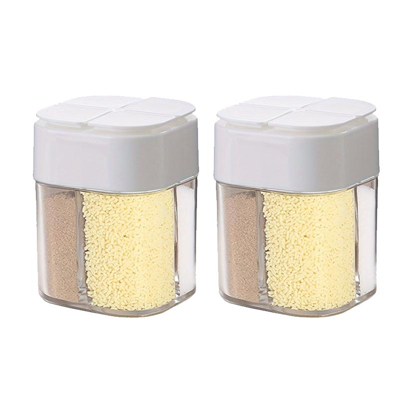 4in1 Camping Seasoning Shaker Transparent 4 Grids Flip Spice Jar with Lid Outdoor BBQ Cooking Salt Pepper Storage Box Home Jars