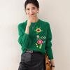 TUHUANG Women's Pure Wool Cartoon Embroidered Round Neck Sweater