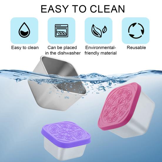 Stainless Steel Snack Box Leak Proof Food Container Sauce Cups with Silicone Lids 60ml Leak-Proof Condiment Bowls for Salad Dressing Ketchup