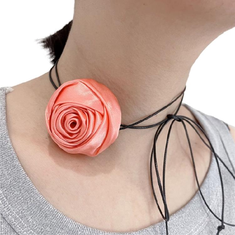 

Fashion Silk Rose Flower Collar Choker Necklace Neck Chain Jewelry for Women оранжевый