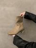 Thick heel square toe black boots women's shoes 2025 new fall and winter fleece brown skinny boots Korean small ankle boots