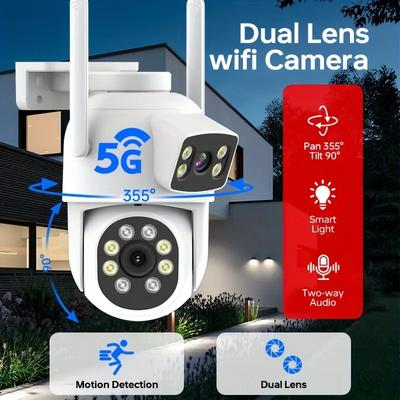 Duálna WiFi Bezpečnostná Kamera & 360° Pohľad, PTZ Sledovanie Pohybu, 8MP Bezpečnostná IP Kamera Obojsmerný Zvuk, Plnofarebné Nočné Videnie (Port typu C)