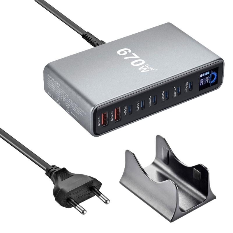 540W/670W Desktop Charging Staion Fast Charging 6/8 Port Mobile Charging Station with LCD Screen for Tablet Smartphone
