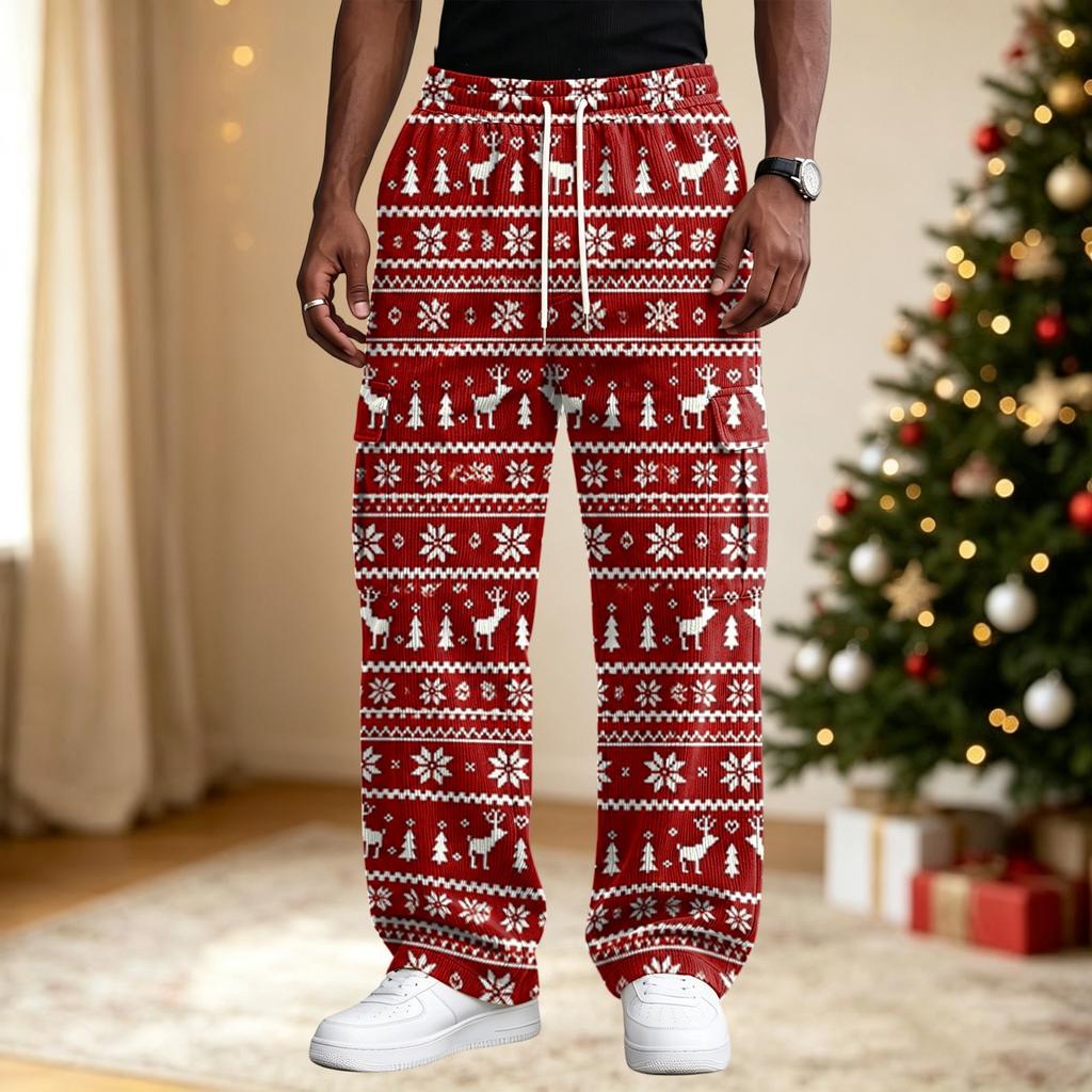 Men's Streetwear Casual Loose Fit Comfortable Athletic Pants with Christmas Print for Holiday Lounging