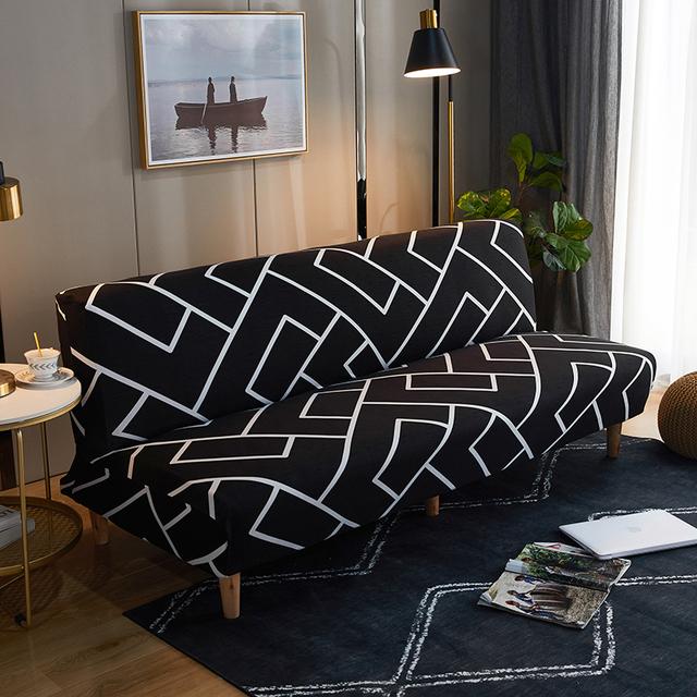Moderne bedruckte Sofabetthüllen Armlose Sofahülle für das Wohnzimmer Klappsofa Elastische Sofabezüge Futonbezug für den Heimgebrauch Hotel 160-190CM