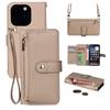 Crossbody Wrist Strap Zipper Wallet with Cards Solt Phone Case for IPhone 16E 16 15 14 13 12 Pro Max Lanyard Leather Flip Cover