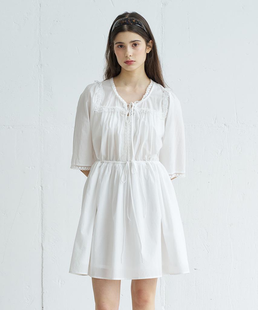Bember Diana Lace Trim Coat Dress_White
