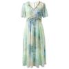 Sancai French Romantic Chiffon Print A-Line Maxi Dress